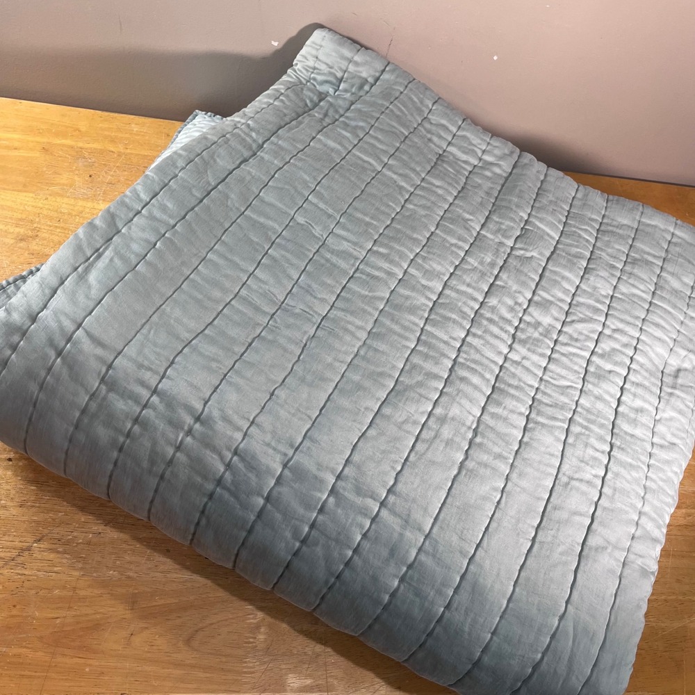 Pottery Barn Quilt Full/Queen Dusty Blue Silk Cotton Blend Channel Quilted